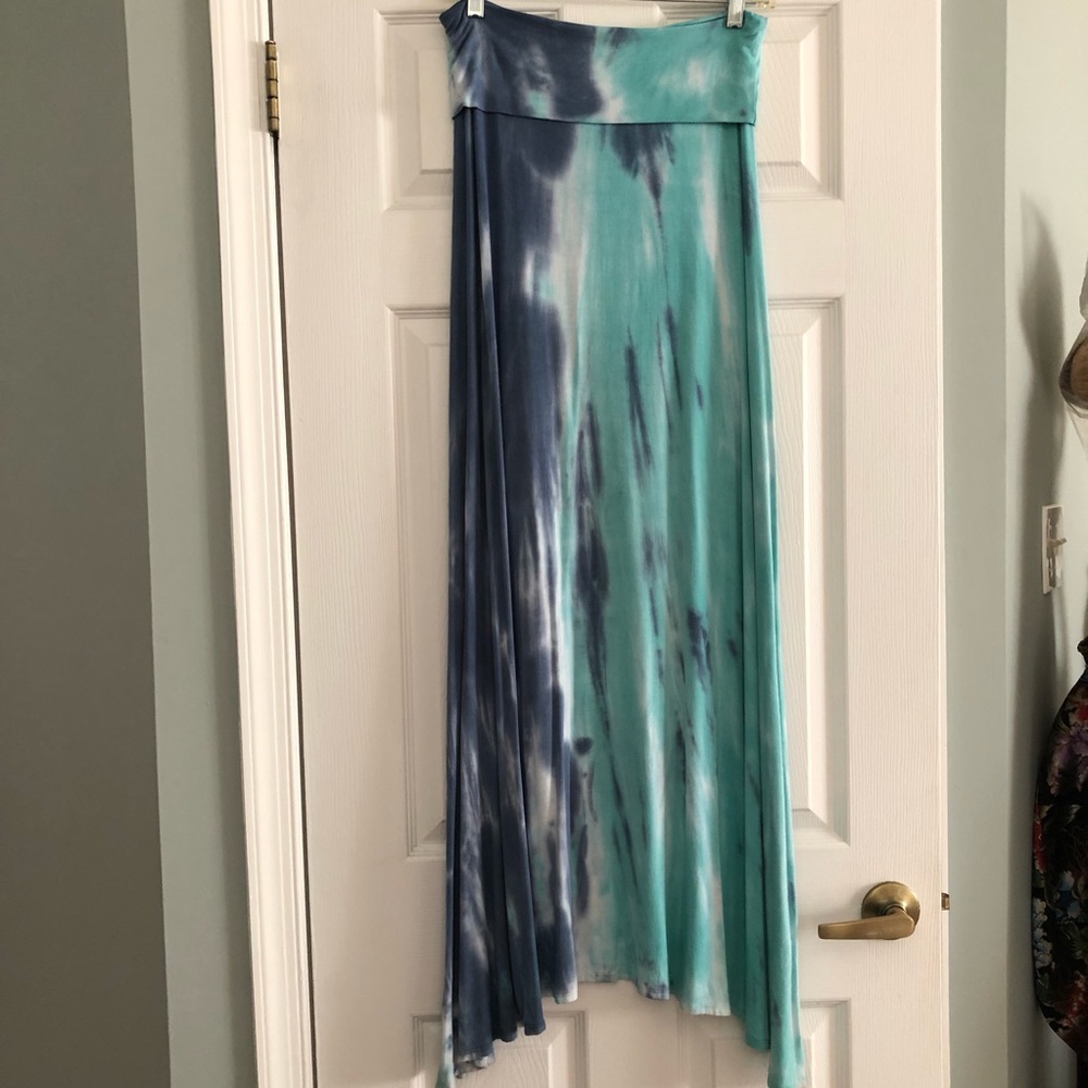 LOVE IN TURQUOISE BLUE TIE DYE BOHO MAXI SKIRT STRETCH SIZE M